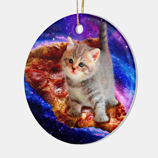 Katten in ruimtepizza keramisch ornament (Links)
