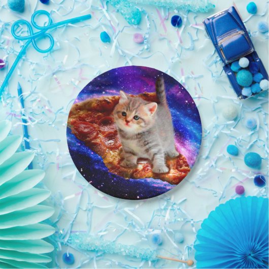 Katten in ruimtepizza papieren bordje (Feest)