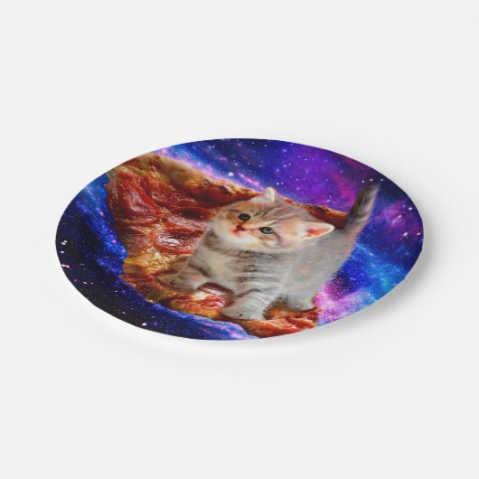 Katten in ruimtepizza papieren bordje (Gekanteld)