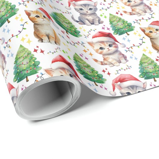 Katten in Santa Hats Kerstcadeau Verpakkingspapier Cadeaupapier (Rol Hoek)