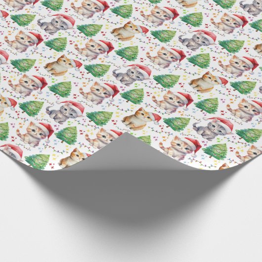 Katten in Santa Hats Kerstcadeau Verpakkingspapier Cadeaupapier (Hoek)