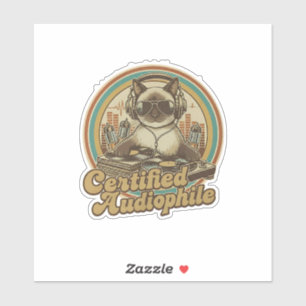 Katten in vintage stijl die naar vinylplaten luist sticker