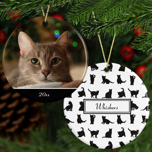 Katten in zwart Silhouette met naam + kerstfoto Keramisch Ornament