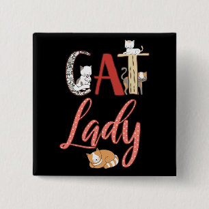 Katten - Kat Dame Kat Liefhebber Vierkante Button 5,1 Cm