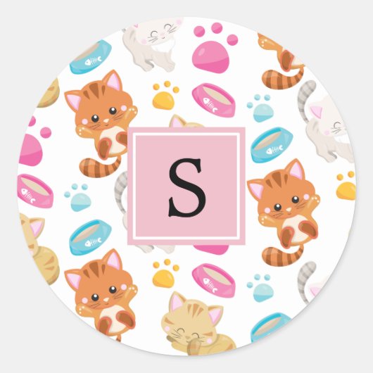 Katten, kattenkatten, Kat, monogram Ronde Sticker (Voorkant)