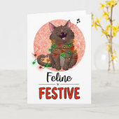 Katten Kerst Kaart (Gele Bloem)