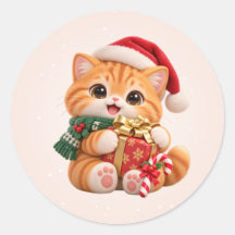 Katten Kerst Mopige Kitten Ronde Stickers