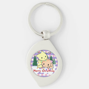 Katten kerst op sneeuw, gepersonaliseerde naam sleutelhanger