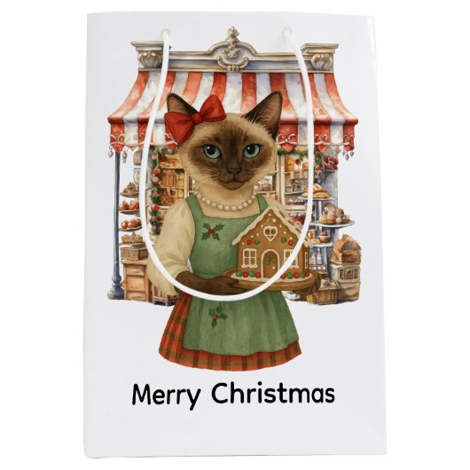 Katten Kerst thematische Bakkerij Winkel Medium Cadeauzakje (Voorkant)