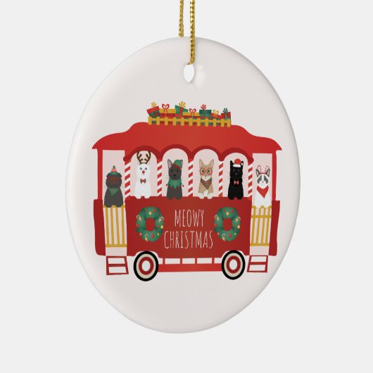 Katten Kerst Trolly Meowy Kerstmis Keramisch Ornament (Rechts)