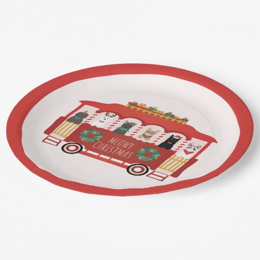 Katten Kerst Trolly Meowy Kerstmis Papieren Bordje (Gekanteld)