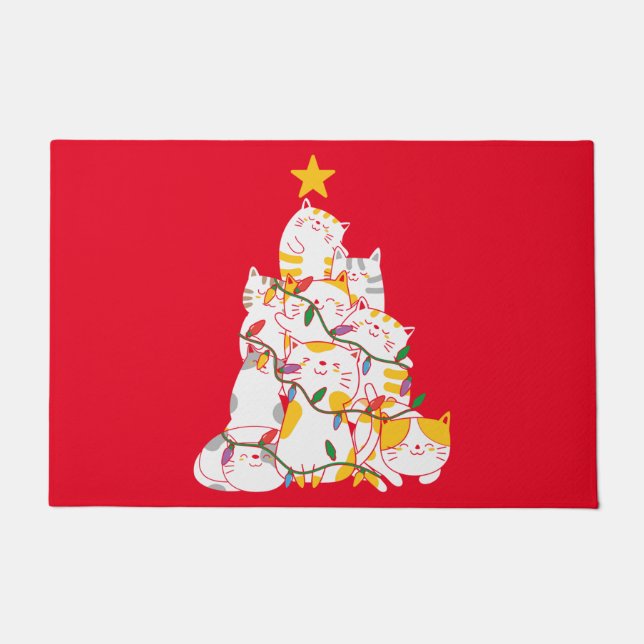 Katten kerstboom Funny Cats Kerstmis Deurmat (Voorkant)