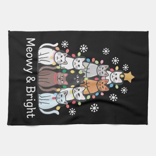 Katten Kerstboom Meowy Bright Schattige Xmas Theedoek (Horizontaal)