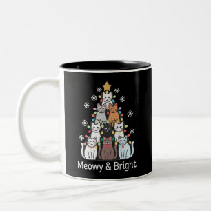 Katten Kerstboom Meowy Bright Schattige Xmas Tweekleurige Koffiemok