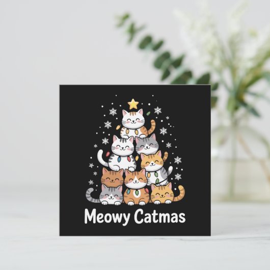 Katten Kerstmis Kerstboom Kerstmis Sinterklaas  Feestdagenkaart (Staand voorkant)