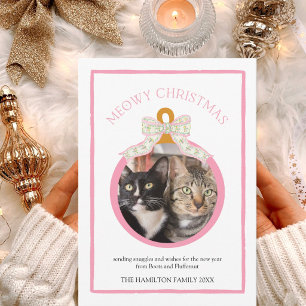 Katten Kerstmis Roze Ornament Kat 3 Foto Kaart