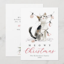 Katten Kerstmis Waterverf Kat & Lichtjes