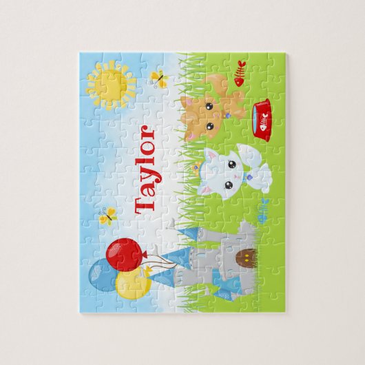 Katten Kittens Castle Blue en Red Jigzaag Puzzle Legpuzzel (Verticaal)