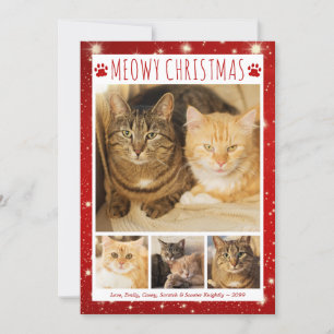 Katten KLAAGRIJ KERST 4 foto's Rode Pootafdrukken Feestdagenkaart