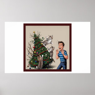 Katten klimmen en staan op het punt om de boom om  poster