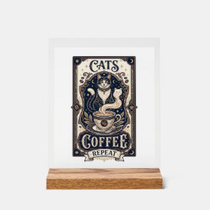 Katten Koffie Herhaal Kat Koffie Vintage Vector Ku Acryl Bord