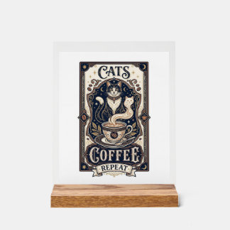 Katten Koffie Herhaal Kat Koffie Vintage Vector Ku Acryl Bord