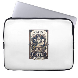 Katten Koffie Herhaal Kat Koffie Vintage Vector Ku Laptop Sleeve