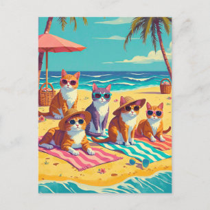 Katten luieren op het strand briefkaart