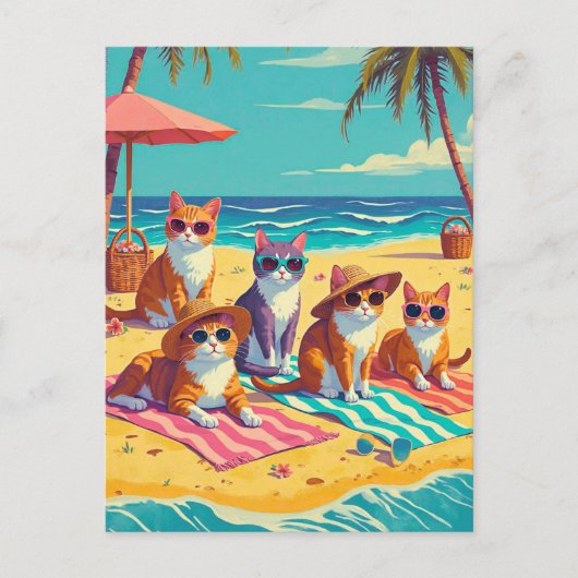 Katten luieren op het strand briefkaart (Voorkant)