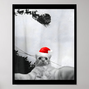 Katten Meme Grappige Kat Selfie Met Kerstman Hoed Poster
