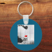 Katten Meme Grappige Kat Selfie Met Kerstman Hoed  Sleutelhanger (Voorkant)