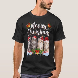 Katten Meowy Familie Bijpassende Kerst Pyjama's Si T-shirt
