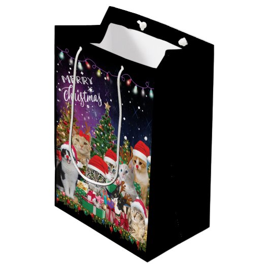 Katten Merry Kerstlight Medium Cadeauzakje (Voorkant Gekanteld)