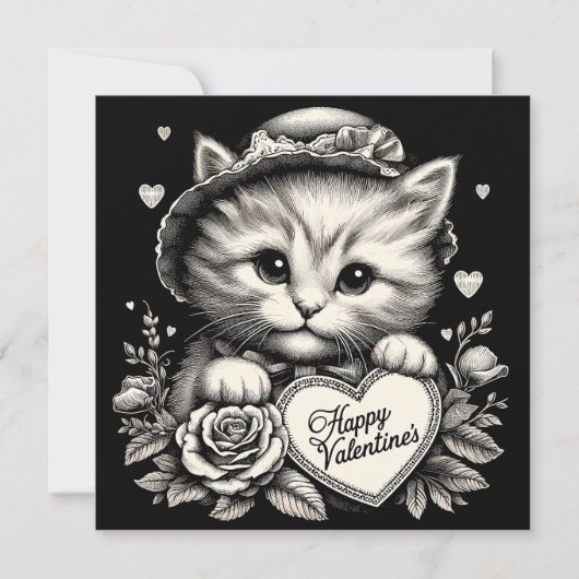 Katten met bloemen en hart Valentijnsdag illustrat Kaart (Voorkant)