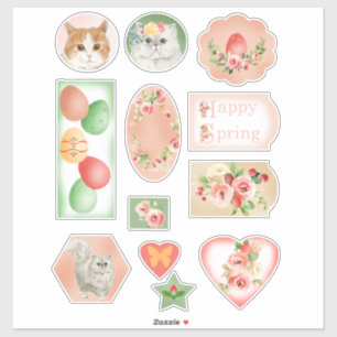 Katten met bloemen Pasen en Stickers van de Lente