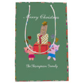 Katten met cadeau mos groen kerstfeest medium cadeauzakje (Voorkant)