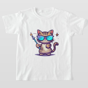 Katten met een bril met toverstaf sterren t-shirt