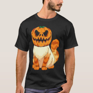 Katten met eng pompoenhoofd dier Halloween T-shirt