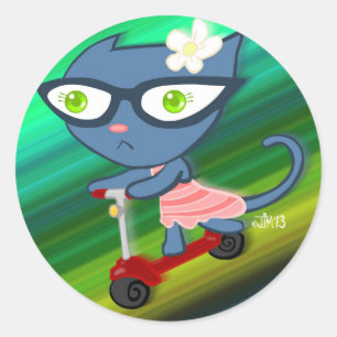 Katten met Glassez : Blu-Kat scooter-stickers Ronde Sticker