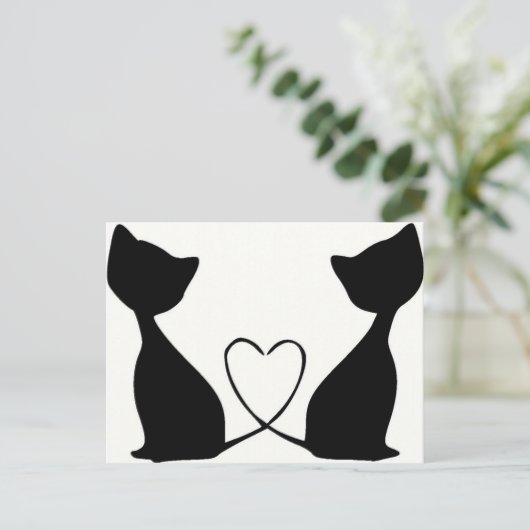 Katten met hart, zwart en wit briefkaart (Staand voorkant)