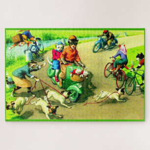 Katten met hoofdwieltjes op motorfietsen en fietse legpuzzel