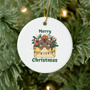 Katten met kerstbrief winterdieren keramisch ornament