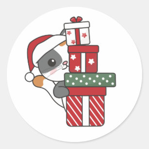 Katten met kerstcadeau winterdieren Klassieke Rou Ronde Sticker