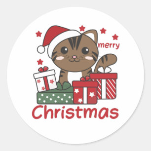 Katten met kerstcadeaus Winterdieren Ronde Sticker