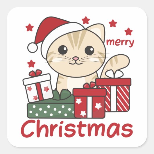 Katten met kerstcadeaus Winterdieren Vierkante Sticker (Voorkant)