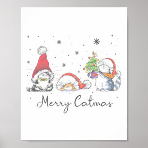 Katten Met Kerstman Hoed Prettig Kerstfeest Katten Poster