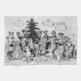 Katten met Kerstmis Louis Wain Theedoek