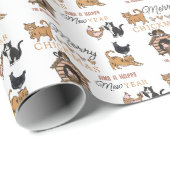 Katten met kippen en naam Kerstmis Cadeaupapier (Rol Hoek)