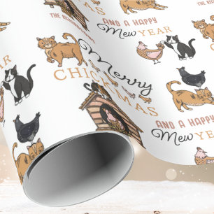 Katten met kippen en naam Kerstmis Cadeaupapier