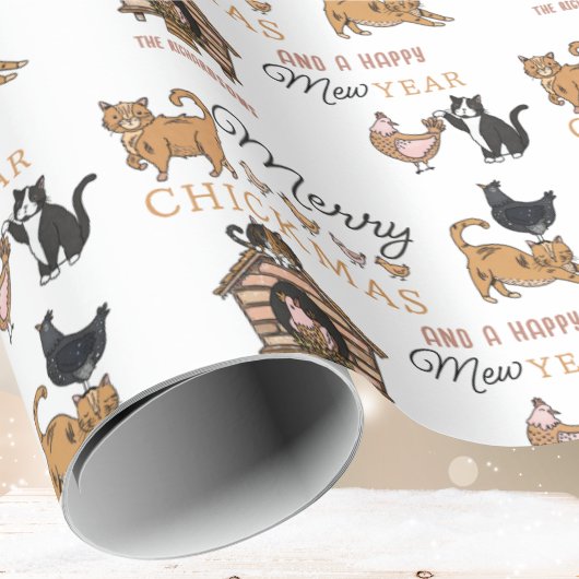 Katten met kippen en naam Kerstmis Cadeaupapier